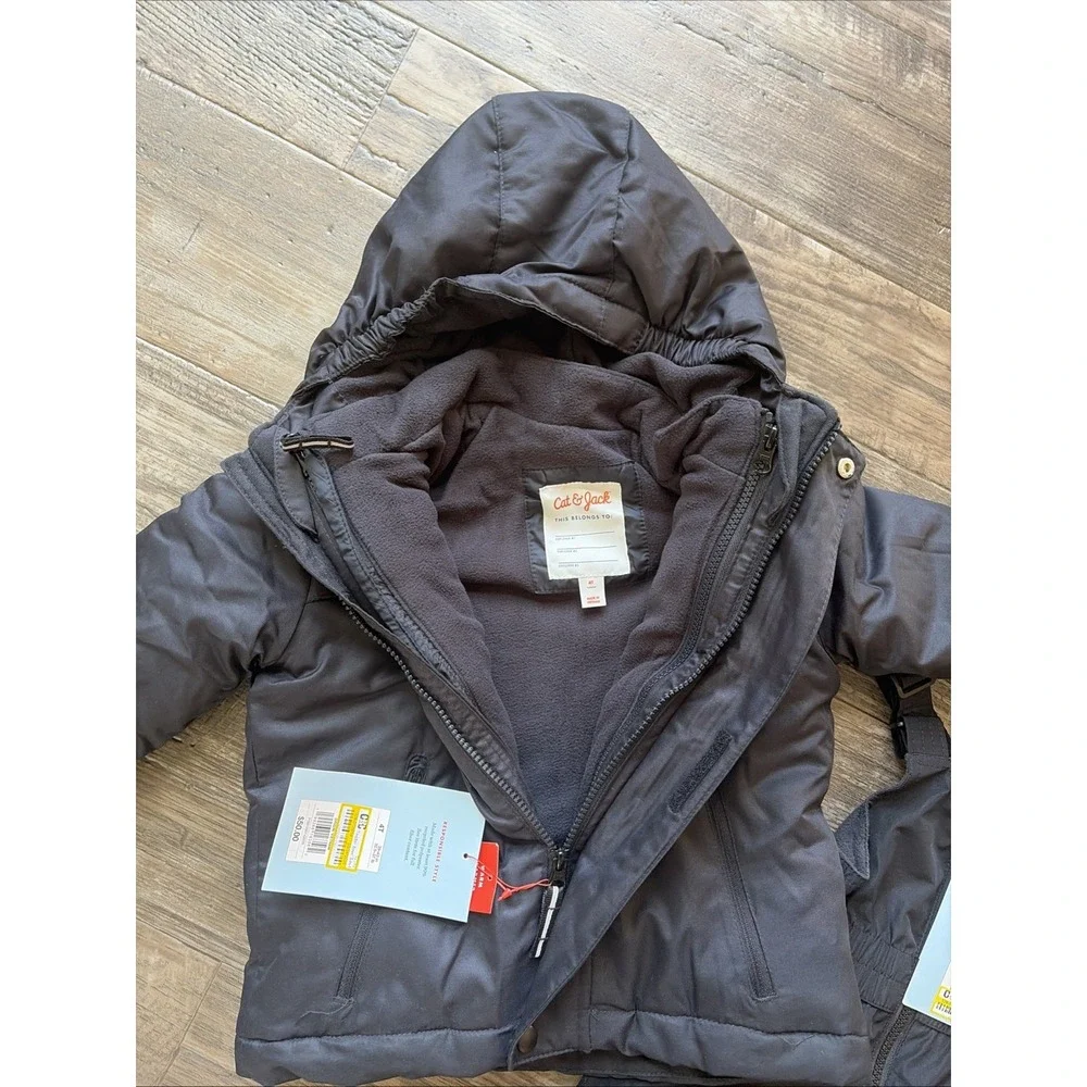 Cat & Jack Toddler Boys Girl 4t Black 3-in-1 Winter Jacket and Snow Bibs Set NWT